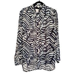 Chicos Sheer Navy/Light Blue Animal Print Blouse, sz 2